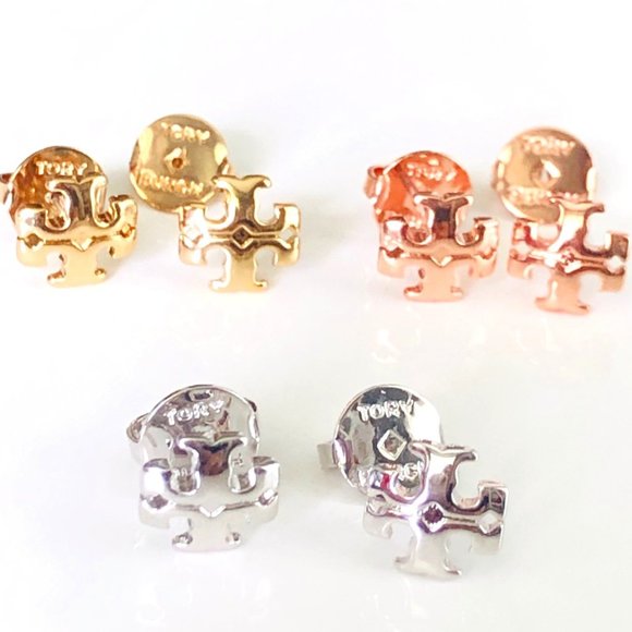 BRAND NEW Tory Burch Gold Stud Kira Small Logo Earrings - Picture 1 of 11